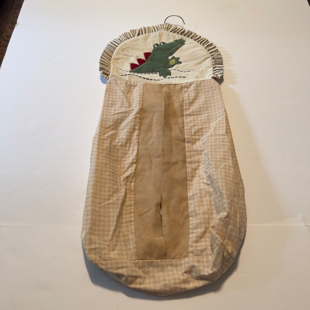 Vintage Alligator Diaper Stacker Tan Plaid Embroidered Nursery Organizer OS